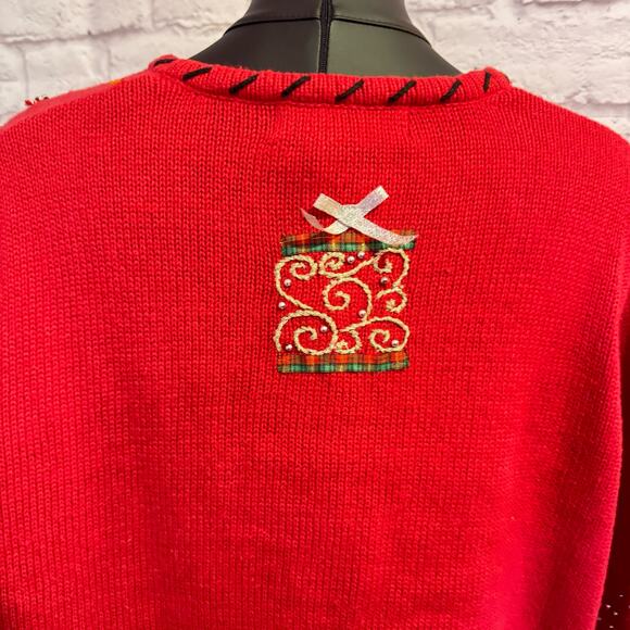 Planet & Company Petite SZ P/L Red Christmas Sweater with Sparkles and presents - Picture 4 of 6
